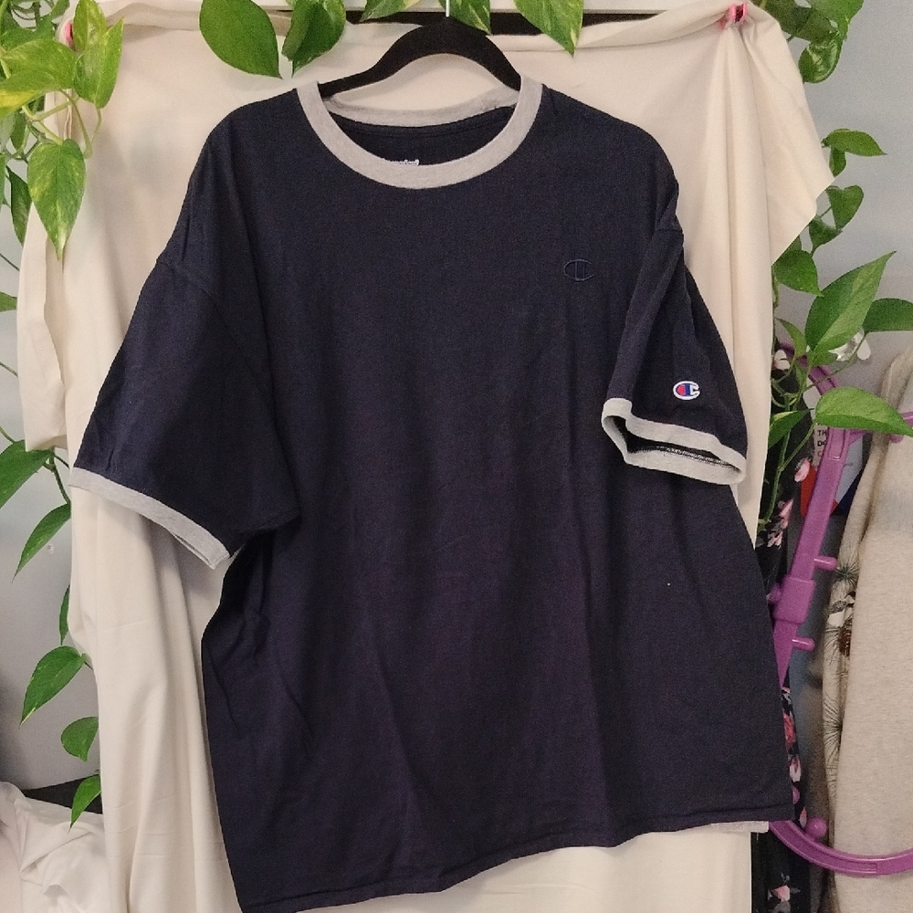 Champion Men's Dark Blue T-Shirt with Gray Accents